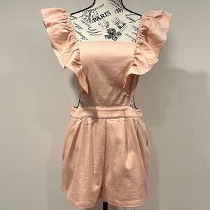 Mable Peach Ruffle Sleeve Romper